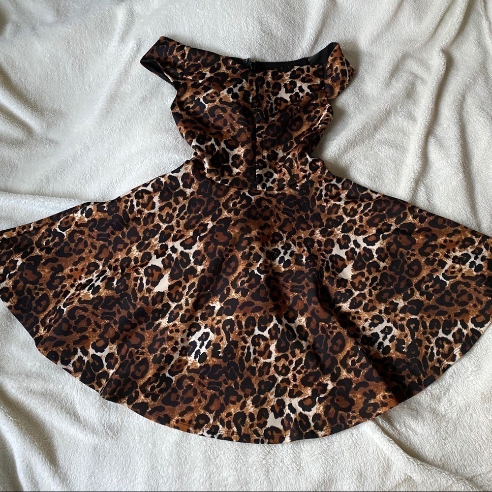 Leopard Print A-line off shoulder pinup dress​​​​​